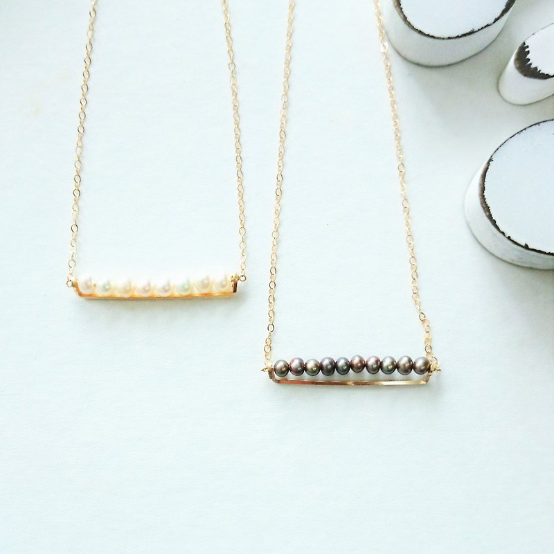 14kgf♡AAApearl line bar necklace - 項鍊 - 寶石 白色