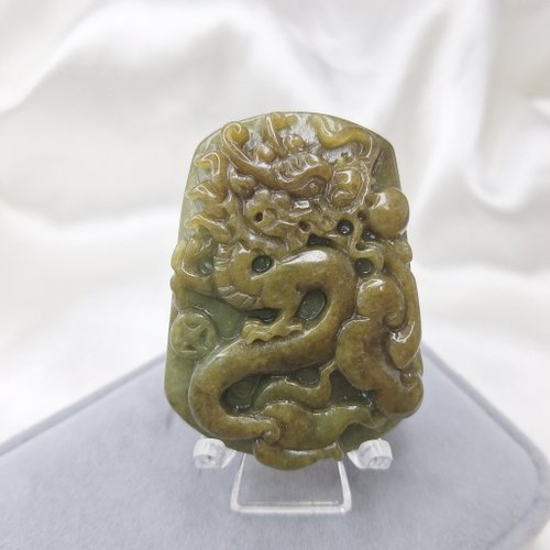 緣圓翡翠 天空黃翡 龍牌 吊墜 牌件 | 天然緬甸玉A貨翡翠