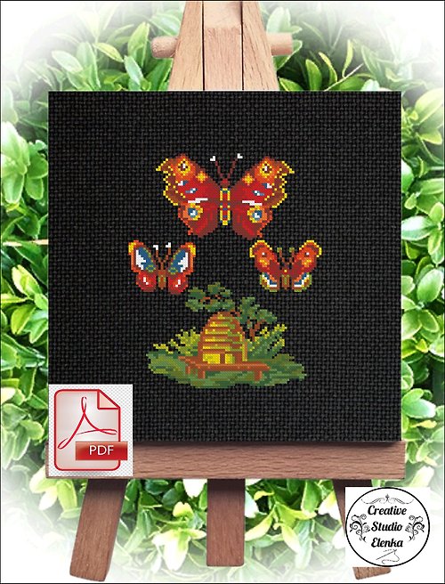 CreativeStudioElenka Vintage Cross Stitch Scheme Butterflies and bees - PDF Embroidery Scheme