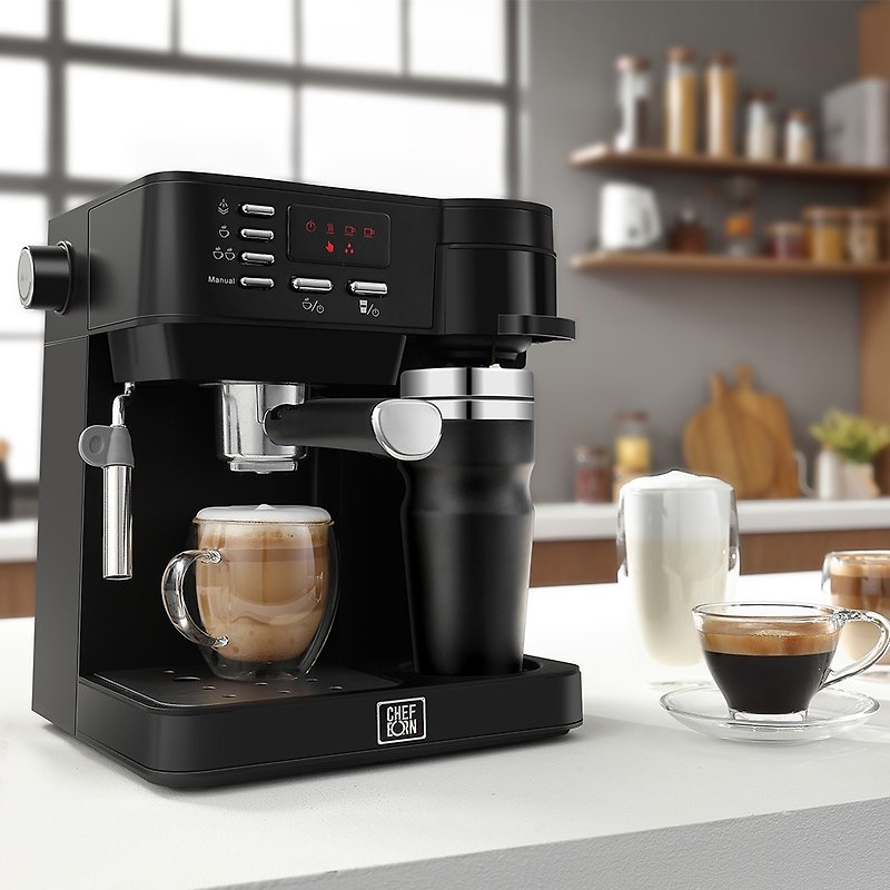 【CHEFBORN Korean Sky Kitchen】ESTO Multifunctional Semi-Automatic Espresso Coffee Machine - Coffee Pots & Accessories - Other Materials Black