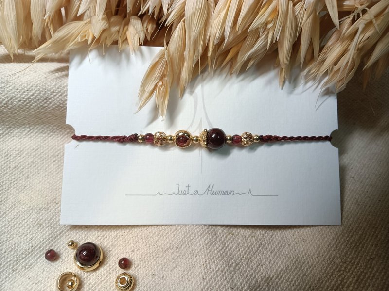 Purple Tooth Red Stone Natural Stone Bracelet Adjustable Wax Cord Strap - สร้อยข้อมือ - หิน 