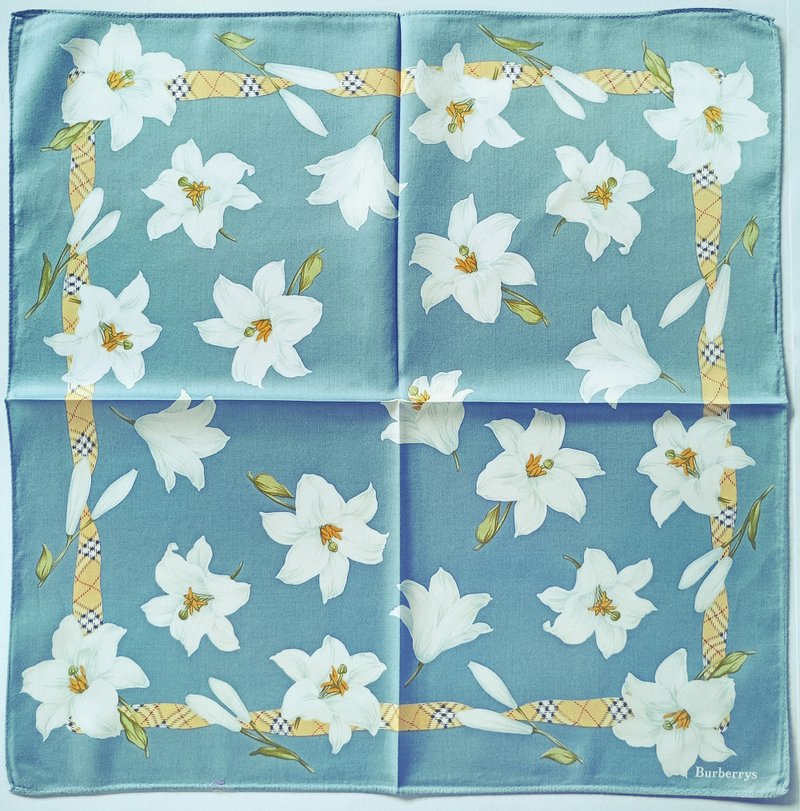 Burberry 古董手帕 百合花 - 格紋緞帶 19.5 x 19.5 英吋 - 手帕 - 棉．麻 透明