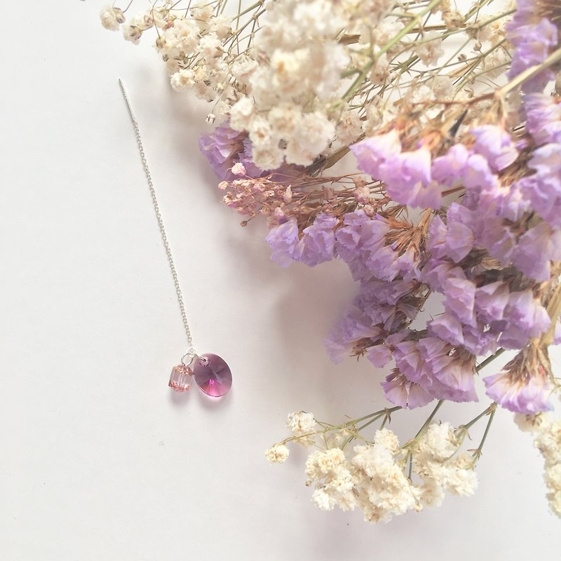Purple romantic unilateral earrings S925 sterling silver earrings anti-allergy - ต่างหู - เงินแท้ สีม่วง