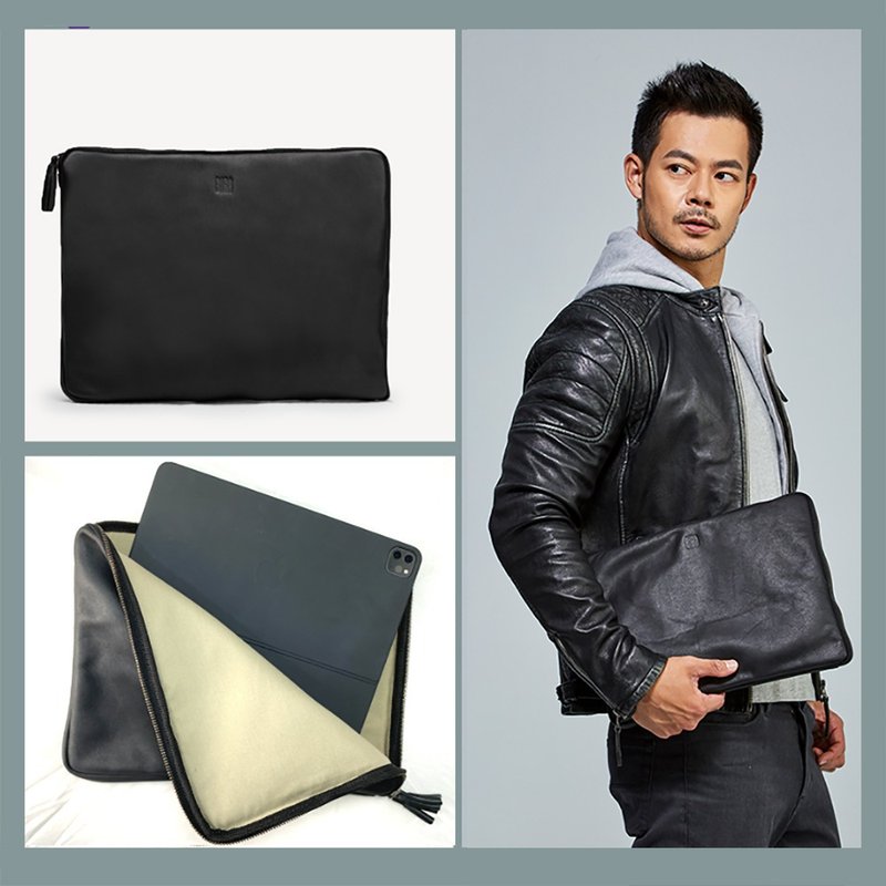 [Spain BIBA] Luxury Computer Bag Laptop Storage Bag | Large - Black - กระเป๋าแล็ปท็อป - หนังแท้ สีดำ