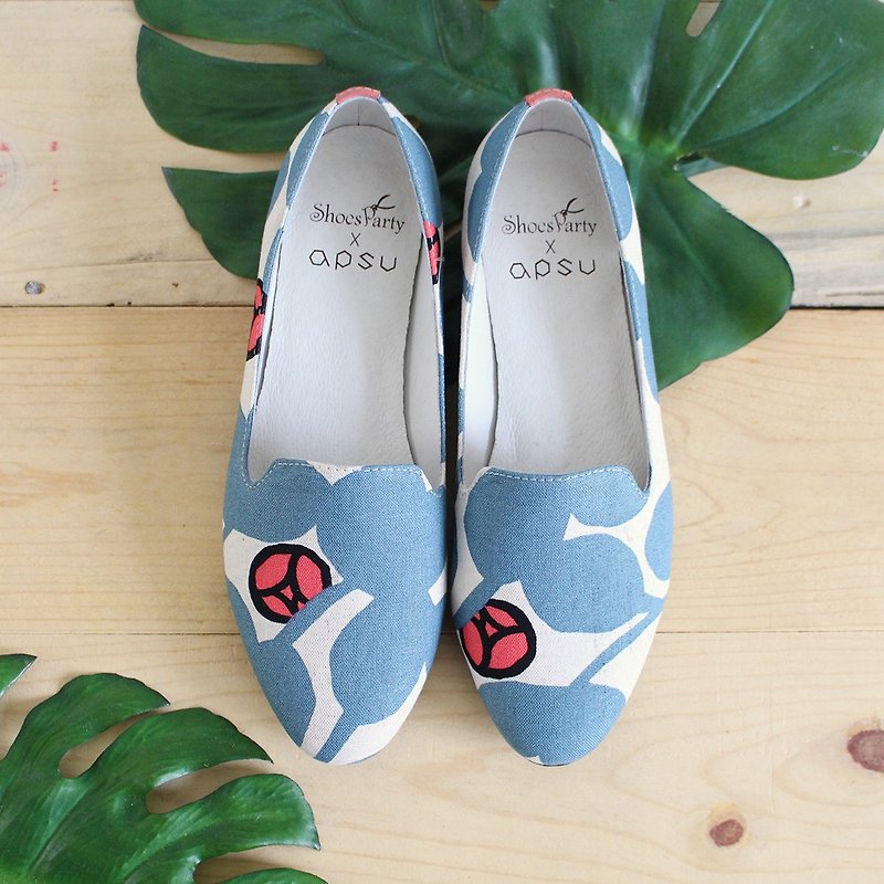 [23.5 Spot] Strolling Soul Garden / Handmade / Japanese Fabric / M2-18412F - Women's Casual Shoes - Cotton & Hemp Blue
