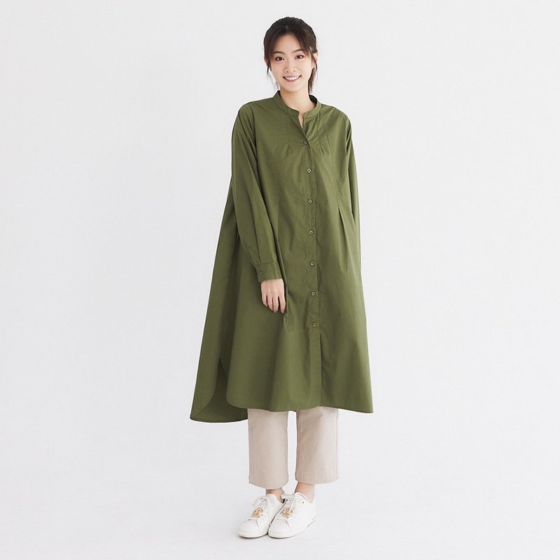 【Simply Yours】高級感V領長版洋裝 綠S/M - 洋裝/連身裙 - 棉．麻 綠色