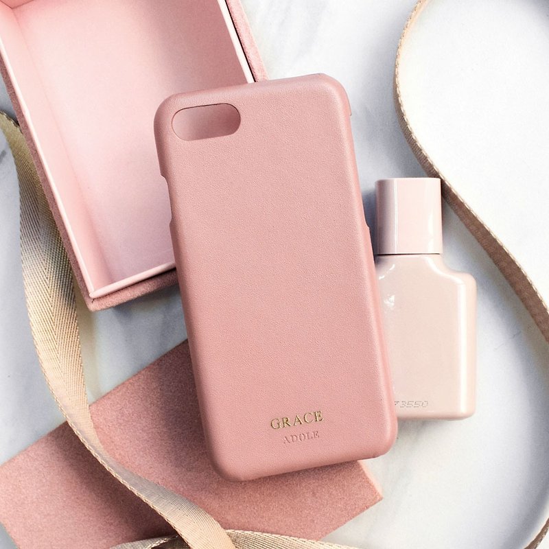 可刻字iPhone 7/8 4.7吋真皮防潑水手機殼-煙燻粉 - 手機殼/手機套 - 真皮 粉紅色