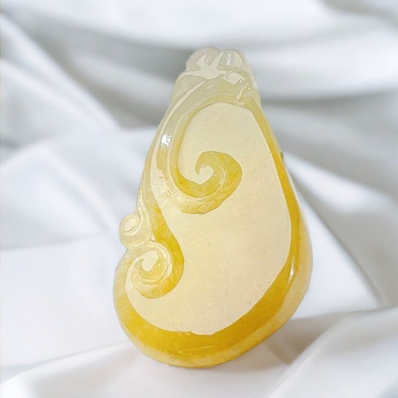 【願‧事事如意】冰黃翡翠如意吊飾 | 天然緬甸玉翡翠A貨 | 送禮 - 吊飾/掛飾 - 玉石 橘色