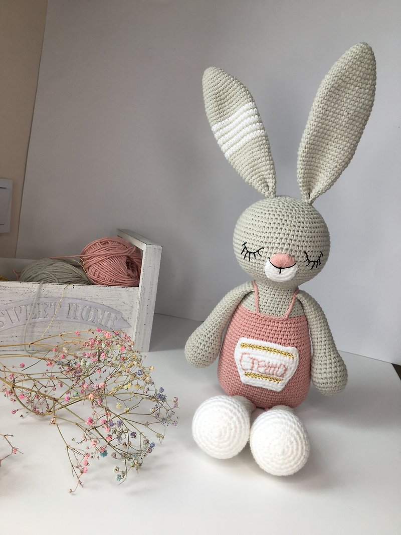 bunny toy, gray bunny plush, dusty rose toy, baby first toy, newborn gift - Kids' Toys - Other Materials Pink