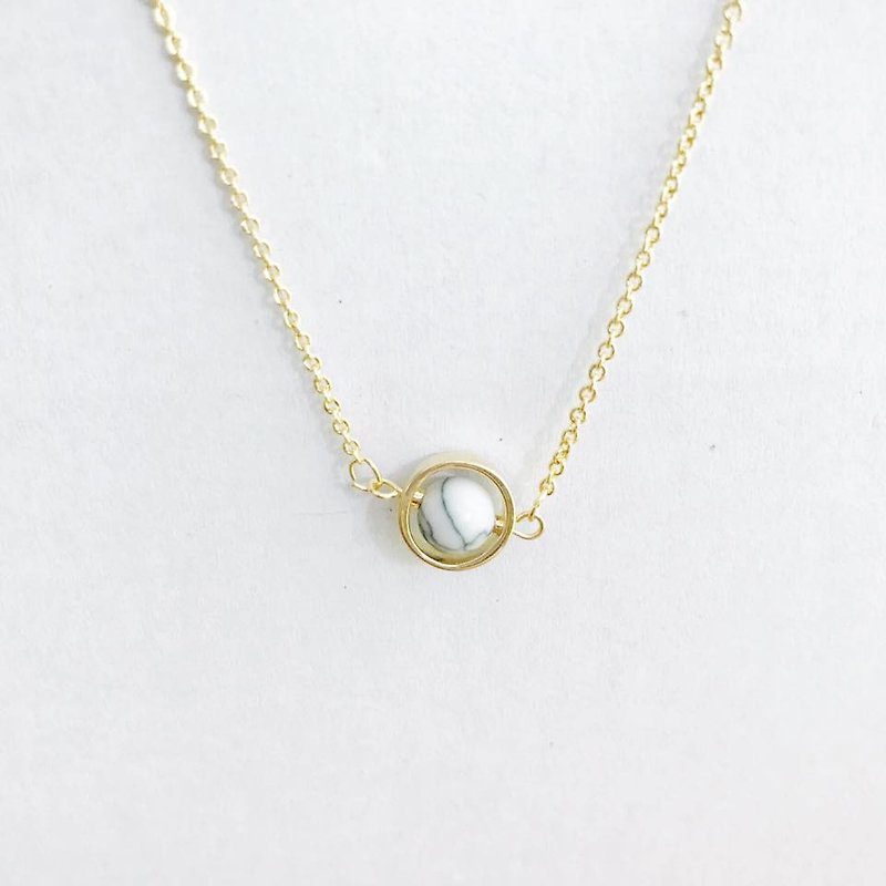Minimalist Exquisite Round White Stone Marble Necklace Planet Necklace Necklace Gift - สร้อยติดคอ - โลหะ ขาว