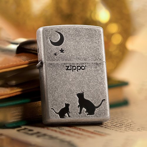 Zippo 【ZIPPO官方旗艦店】 望月貓咪(仿古銀)防風打火機 ZA-3-148B