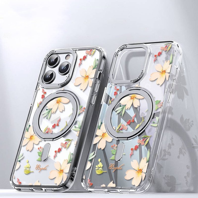 16/15/14/13/12/S25/S24/S23 360 Rotating Magnetic Stand Case-Small Freshness-Sakura - Phone Cases - Other Materials Multicolor