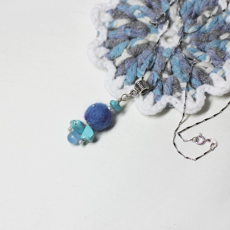 【Dream Series】 Creative wool felt 925 silver necklace fresh temperament planet models - Earrings & Clip-ons - Wool Blue