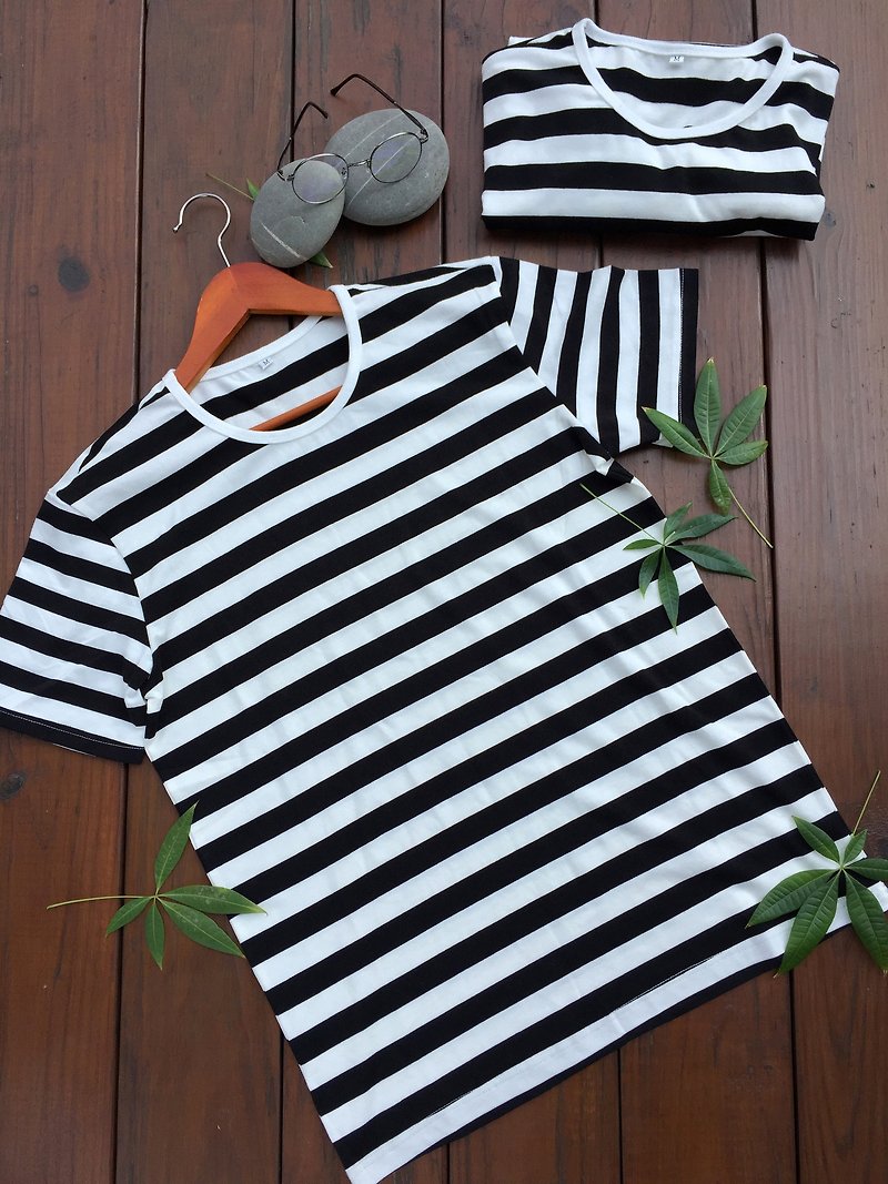 Tools - Elastic Cotton :: Round Neck :: Striped Short Sleeve T-Shirt - Women's T-Shirts - Cotton & Hemp Black