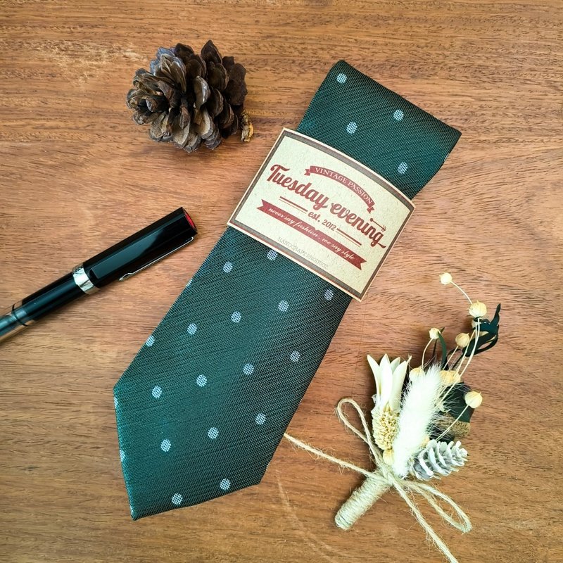 Necktie Dark Green Polka Dot | 8cm - 領帶/領帶夾 - 聚酯纖維 綠色