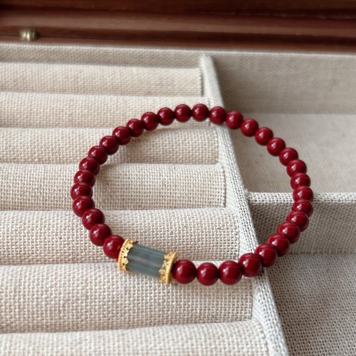Angel's tears 天使之淚 Jewelry Design 天然原礦硃砂. 紫金砂 危料翡翠桶珠設計單圈手串