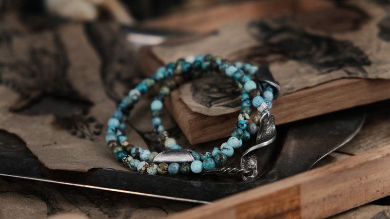 【Mountain Age】Recorder—Turquoise Coin Bracelet - สร้อยข้อมือ - ทองแดงทองเหลือง สีเงิน