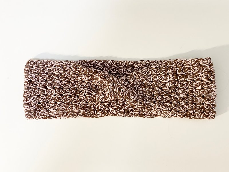Crochet mixed colour cotton yarn headband - Headbands - Cotton & Hemp Brown