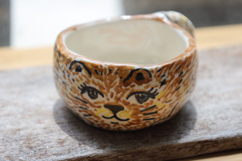 【畢業禮物】虎斑貓手繪貓咪造型杯I love Cancan Meow 貓咖啡杯 - 其他杯子 - 陶 白色