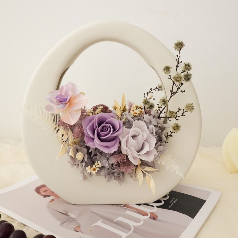 Immortal flower characteristic O-shaped large basket-purple color - ช่อดอกไม้แห้ง - พืช/ดอกไม้ สีม่วง