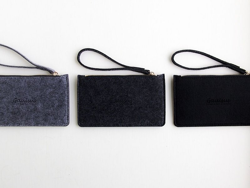 樂洋-羊毛氈/手機收納包－深深灰(大款/5.5吋手機/iPhone6/7Plus) - 手拿包 - 其他人造纖維 黑色