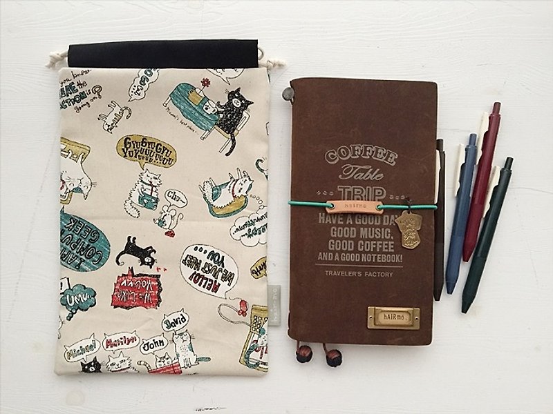 hairmo meow meow hand bag (TN / hobo / notepad / log) - Notebooks & Journals - Cotton & Hemp Gold