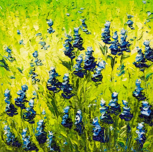 ブルーボンネット絵画花オリジナルアートオイルアートワーク花の壁の装飾