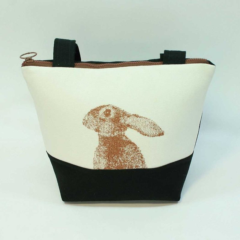 刺繍小さなウサギのトートバッグ03- - トート・ハンドバッグ - コットン・麻 ブラック