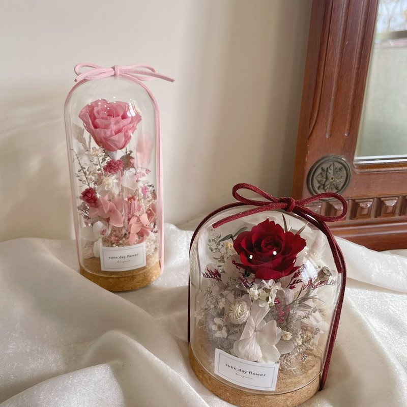 【永生玻璃花盅】古典紅粉色 情人節花禮 生日禮物 永生花 - 乾燥花/永生花 - 植物．花 