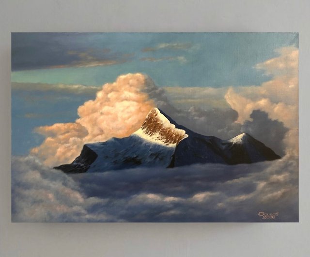 キャンバス上のオリジナルの油絵山の風景雲の絵画空のアート