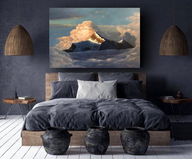 キャンバス上のオリジナルの油絵山の風景雲の絵画空のアートワーク