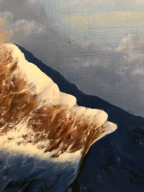 キャンバス上のオリジナルの油絵山の風景雲の絵画空のアート