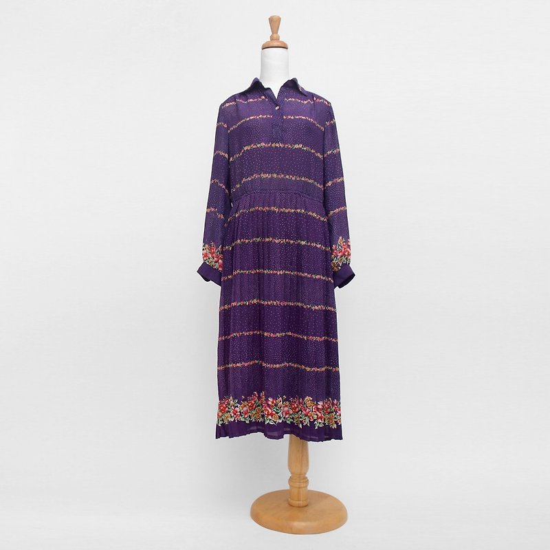 │moderato│ Versailles rose print vintage dress│ retro girl. Literary. Fresh - One Piece Dresses - Other Materials Purple