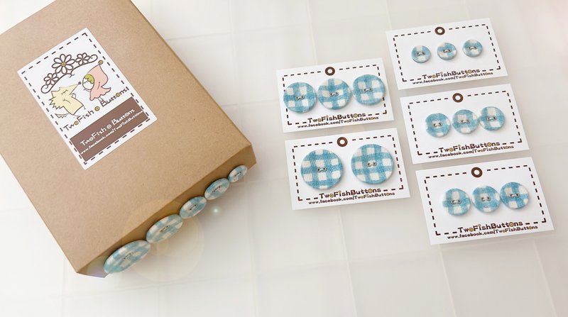 Cloth buttons-0.5cm wide plaid-light blue - อื่นๆ - ผ้าฝ้าย/ผ้าลินิน สีน้ำเงิน