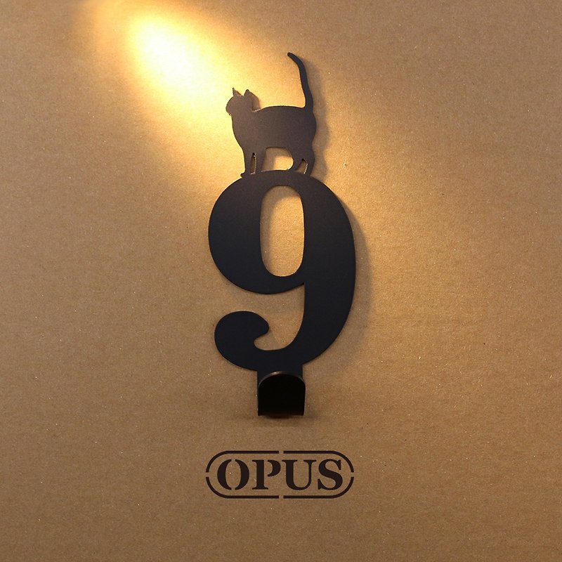 【OPUS東齊金工】當貓咪遇上數字9- 掛勾(黑)/壁飾掛鉤/收納無痕 - 收納箱/收納用品 - 其他金屬 黑色