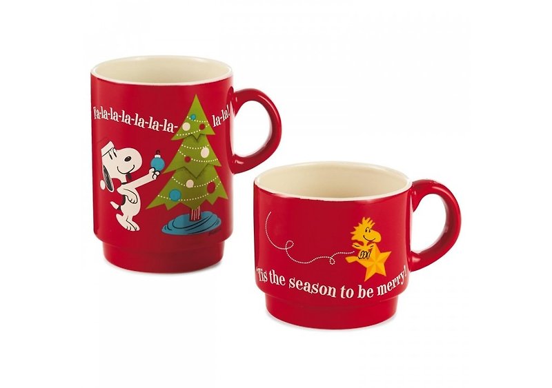 復刻50週年 Snoopy 疊疊馬克杯-裝飾聖誕樹2入 - 咖啡杯 - 陶 白色