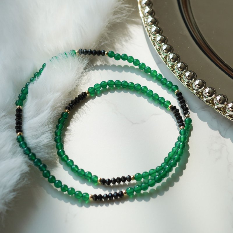 Green Agate Faceted Black Tourmaline 14KGF Bracelet - Bracelets - Crystal 