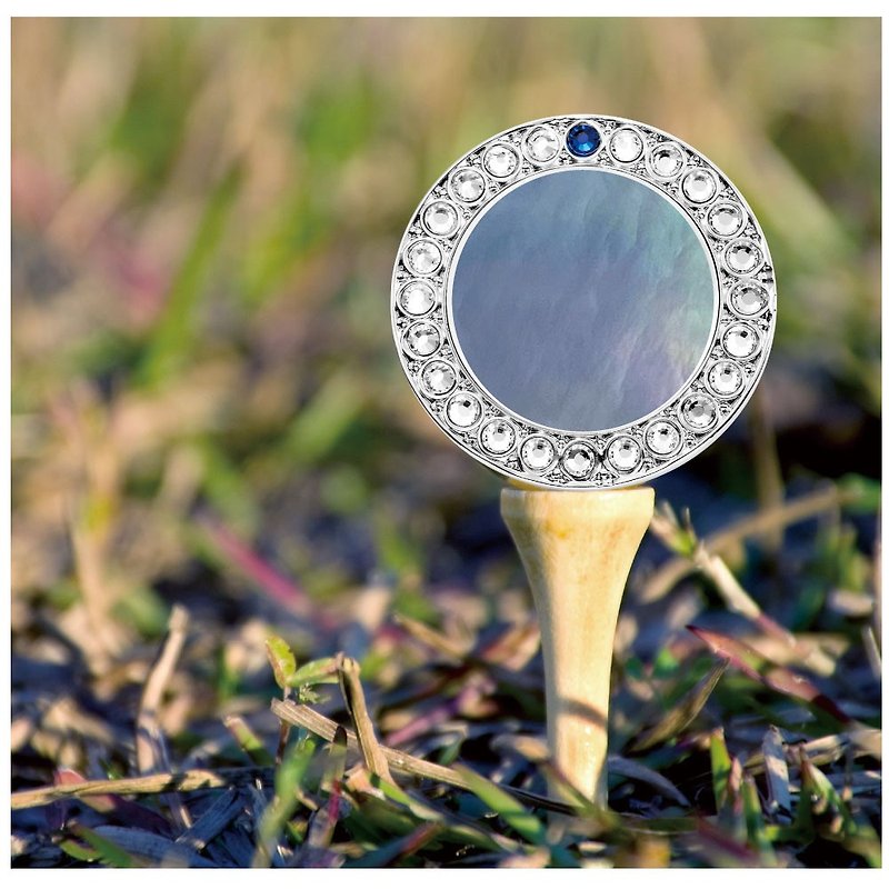 Golf ball marker hat clip with natural mother of pearl and crystal ball marker - อุปกรณ์เสริมกีฬา - โลหะ สีเงิน