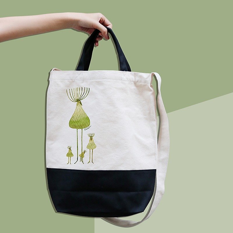 Dual Straight canvas │ mood bird │Chien│ green grass - Handbags & Totes - Cotton & Hemp Green