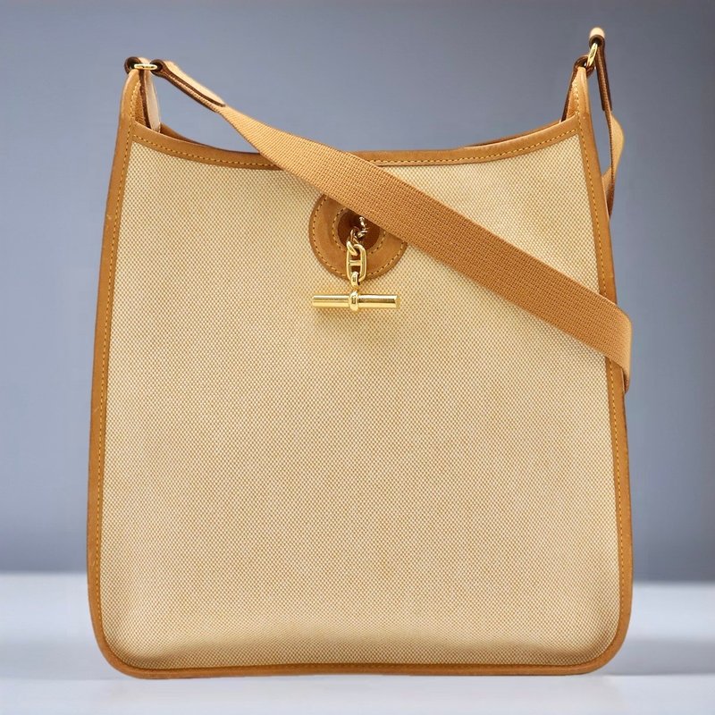 Discontinued Vintage Bag: Hermes Vespa PM Canvas & Leather Shoulder Bag - กระเป๋าแมสเซนเจอร์ - หนังแท้ สีนำ้ตาล