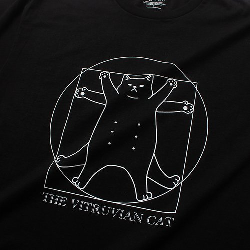 ad-lib 【GOOD DAY】The Vitruvian Cat 圖案Tee (ZT749) - 黑色//白色