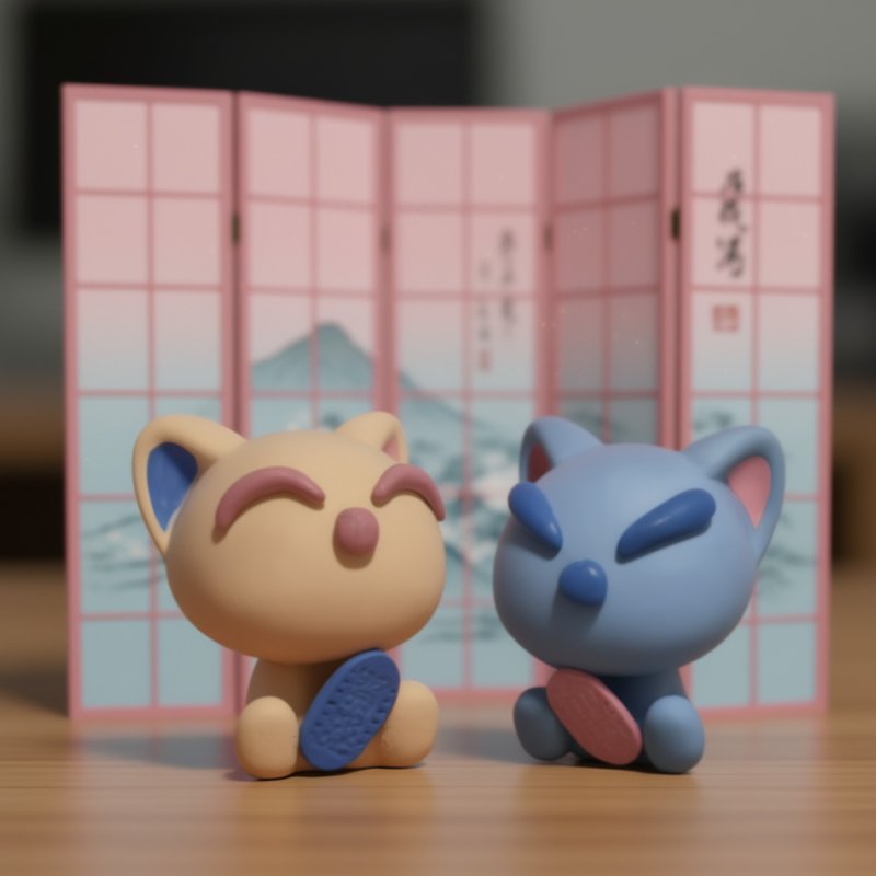 【縁起猫】祈願置物0801-0806 - 置物 - その他の素材 ピンク