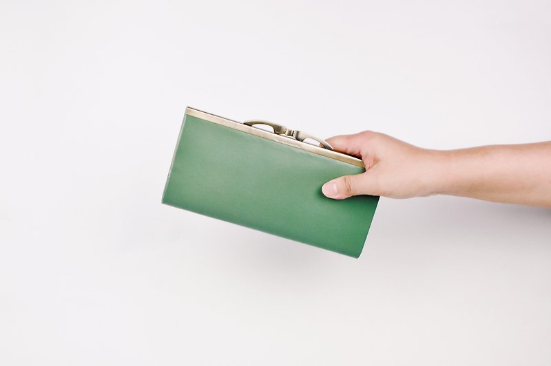 Leather Wallet, Kisslock Frame Purse, Long Wallet,Fruit green - Wallets - Genuine Leather Green