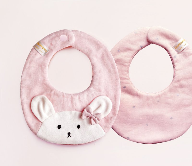 LOVE Rabbit Ears Fur Hat Rabbit (Pink) Double-Sided/Egg-Shaped Bib Mouth Towel - ผ้ากันเปื้อน - ผ้าฝ้าย/ผ้าลินิน สึชมพู