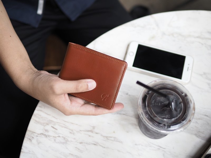 Men purse (Mocha) : Leather wallet, Short wallet, Brown wallet - 長短皮夾/錢包 - 真皮 咖啡色