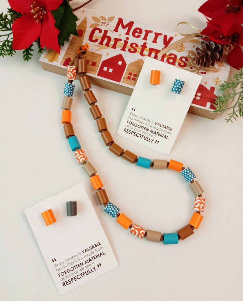 項鍊_繽紛紙串珠_PICCOLO 長款_尺寸L - 項鍊 - 紙 橘色