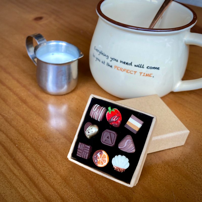 Love Chocolate Pocket Earrings-Set for Valentine's Day, Birthday and Anniversary - ต่างหู - ดินเหนียว สีนำ้ตาล