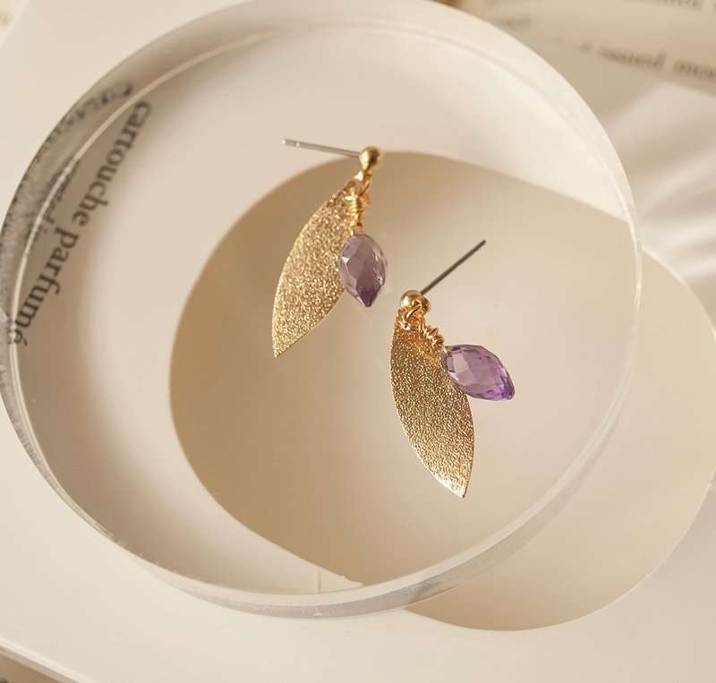 La Don - Amethyst Leaf Earrings Earrings/ Clip-On - Earrings & Clip-ons - Gemstone Purple