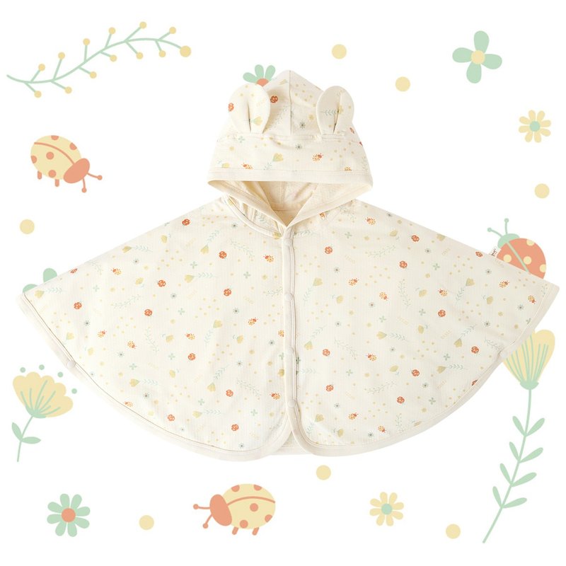 【SISSO オーガニックコットン】踊る小さなてんとう虫の涼しい日焼け止めマント - アウター - コットン・麻 ホワイト