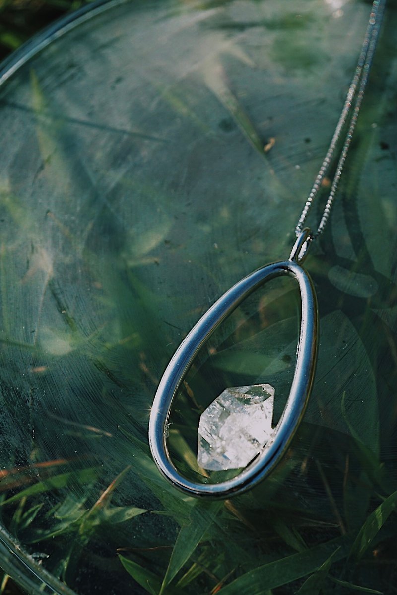 Double Terminated Herkimer Diamond silver 925 Necklace - สร้อยคอ - เครื่องเพชรพลอย สีใส